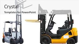  Presentation with lift - Cool new PPT theme with fork lift - image of loaders backdrop and a white colored foreground