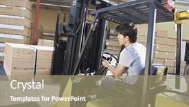  Presentation with forklift - Cool new PPT theme with fork lift - man driving forklift backdrop and a coral colored foreground