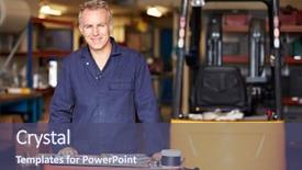  Presentation with mechanical engineering engineer tools - Slide set consisting of fork lift - portrait of engineer standing background and a ocean colored foreground