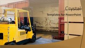  Presentation with lift truck - Presentation theme having fork-lift-truck-loading-industrial background and a coral colored foreground