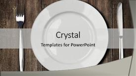  Presentation with table setting - PPT theme with fork on old wooden table background and a light gray colored foreground