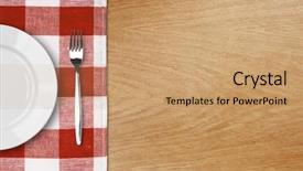  Presentation with dining table - Colorful slide deck enhanced with fork on wooden table backdrop and a coral colored foreground