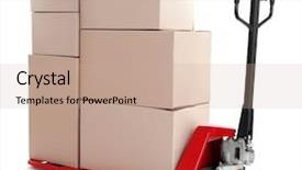  Presentation with pallet - PPT theme having fork pallet truck with stack background and a coral colored foreground