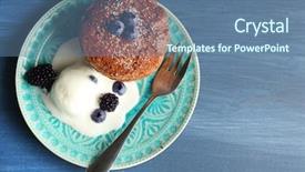  Presentation with berries - Slide deck consisting of fork spoon - cake with berries on wooden background and a  colored foreground