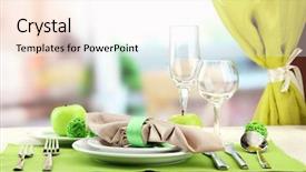  Presentation with table setting - Theme with fork spoon - holiday table setting at restaurant background and a  colored foreground