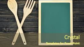 Presentation with kitchen utensils - Beautiful presentation theme featuring fork spoon - kitchen utensils and green board backdrop and a tawny brown colored foreground