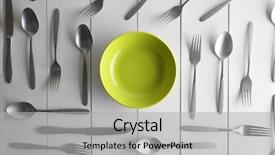  Presentation with spoon - Presentation design consisting of fork spoon - plate and silver flatware background and a light gray colored foreground