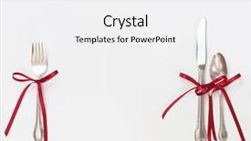  Presentation with silver metal red - Cool new slides with fork spoon - silverware with red bows backdrop and a white colored foreground