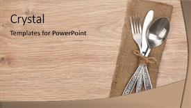  Presentation with spoon - Presentation design enhanced with fork spoon and knife background and a coral colored foreground