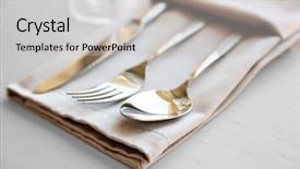 Presentation with linen - Beautiful theme featuring fork spoon and knife backdrop and a light gray colored foreground