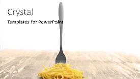  Presentation with pasta - Colorful PPT theme enhanced with fork-with-cooked-pasta backdrop and a white colored foreground