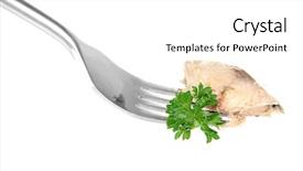  Presentation with cans canned tuna isolated - Presentation design with fork-with-piece-of-canned background and a white colored foreground