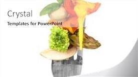  Presentation with white cheese - Theme with fork-with-pinned-snack background and a white colored foreground