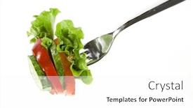  Presentation with salad - PPT theme with fork-with-salad-from-vegetables background and a  colored foreground