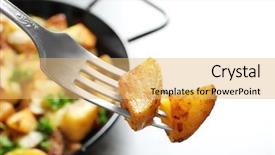  Presentation with wedges - Audience pleasing slide set consisting of fork with tasty potato wedges backdrop and a yellow colored foreground