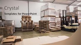  Presentation with forklift - Cool new PPT theme with forklift-amid-rows-of-boxes backdrop and a light gray colored foreground