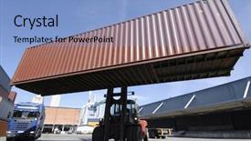  Presentation with container ship - Presentation theme having forklift and large container background and a light blue colored foreground