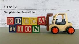  Presentation with education training - Slide deck featuring forklift carry wooden block background and a light gray colored foreground