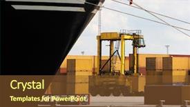  Presentation with container ship - Beautiful presentation featuring port sea - forklift carrying one single container backdrop and a tawny brown colored foreground