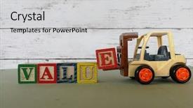  Presentation with forklift - Audience pleasing slides consisting of forklift completing the word value backdrop and a light gray colored foreground