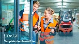  Presentation with warehouse logistics - Slide set with forklift driver worker or warehouse background and a ocean colored foreground