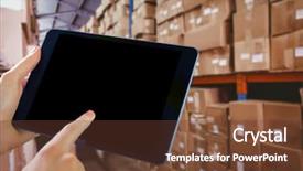  Presentation with forklift - Slide deck having forklift in large warehouse background and a tawny brown colored foreground