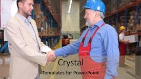  Presentation with senior worker - PPT theme with forklift inspection - manager and senior worker handshake background and a  colored foreground