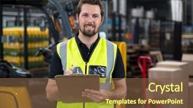  Presentation with petrol factory - Presentation enhanced with forklift inspection - smiling factory worker writing background and a  colored foreground