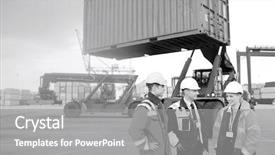  Presentation with inspection - Theme consisting of forklift inspection - workers discussing in shipping yard background and a  colored foreground