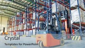  Presentation with pallet - Amazing PPT theme having forklift loader pallet stacker truck backdrop and a light blue colored foreground