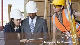  Presentation with lumber - PPT layouts having forklift lumber - engineers and female industrial worker background and a  colored foreground