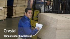  Presentation with lumber - Audience pleasing theme consisting of forklift lumber - male worker in the warehouse backdrop and a tawny brown colored foreground
