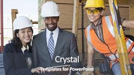  Presentation with industrial - Audience pleasing slide deck consisting of forklift lumber - portrait of engineers and female backdrop and a  colored foreground