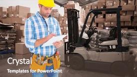  Presentation with worker - Cool new PPT layouts with forklift operator - manual worker writing on clipboard backdrop and a tawny brown colored foreground