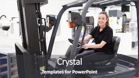  Presentation with lift truck - Theme having forklift operator - portrait of female fork lift background and a dark gray colored foreground