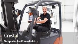  Presentation with lift truck - Colorful theme enhanced with forklift operator - portrait of male fork lift backdrop and a dark gray colored foreground