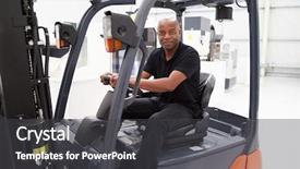  Presentation with lift truck - Theme enhanced with forklift operator - portrait of male fork lift background and a dark gray colored foreground