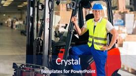  Presentation with forklift - Cool new slides with forklift standing at warehouse backdrop and a navy blue colored foreground