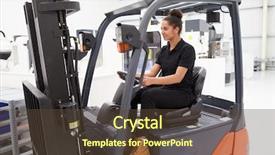  Presentation with lift truck - Cool new theme with forklift training - female fork lift truck driver backdrop and a tawny brown colored foreground
