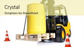  Presentation with pallet - Colorful presentation theme enhanced with forklift truck with yellow container backdrop and a blonde colored foreground