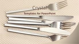  Presentation with knives - Audience pleasing PPT theme consisting of forks and knives on a beige tablecloth backdrop and a lemonade colored foreground