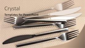  Presentation with knives - PPT layouts featuring forks and knives on a beige tablecloth background and a soft green colored foreground
