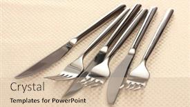  Presentation with knives - Presentation design with forks and knives on a beige tablecloth background and a soft green colored foreground