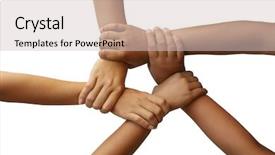  Presentation with plantillas join hands - Colorful presentation theme enhanced with form a teamwork theme backdrop and a soft green colored foreground