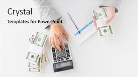  Presentation with courier business finance analysis - Presentation theme featuring form and calculator counting dollar background and a white colored foreground