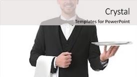 Presentation with waiter - Slide deck consisting of formal banquet - waiter with metal tray background and a light gray colored foreground