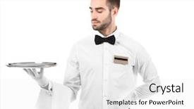  Presentation with waiter - Audience pleasing PPT layouts consisting of formal banquet - waiter with metal tray backdrop and a  colored foreground