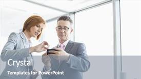  Presentation with cell membrane biology - Presentation theme having formal business - businessman and businesswoman using cell background and a gray colored foreground