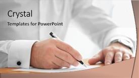  Presentation with antique document - Beautiful theme featuring formal certificate - businessman signing document in office backdrop and a light gray colored foreground