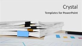  Presentation with commercial documents - Beautiful PPT theme featuring formal certificate - documents on table against light backdrop and a  colored foreground